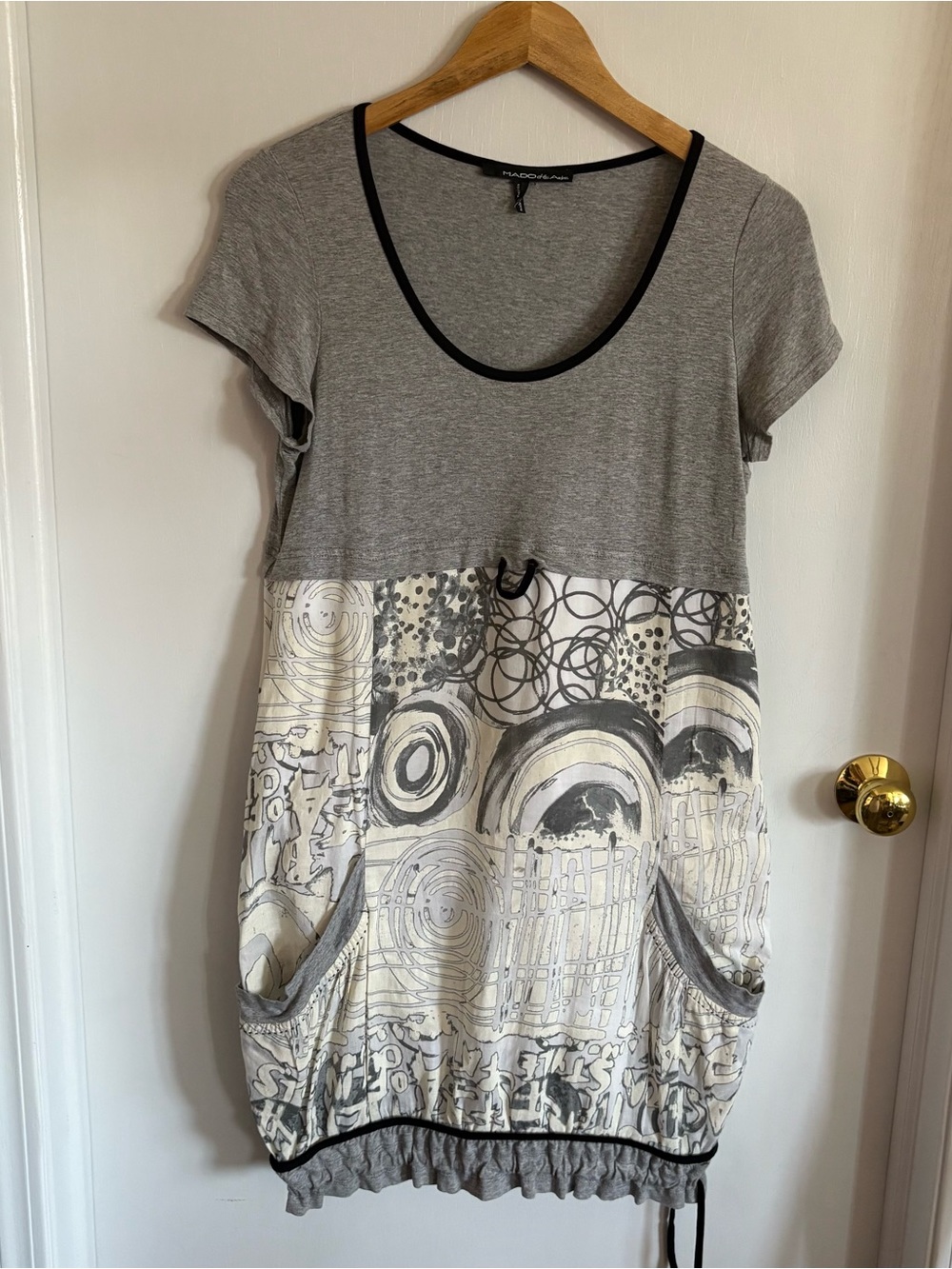 MADO et les Autres  Sz L Short Sleeve Bottom Bubble Skirt Pockets Side Zip Chic